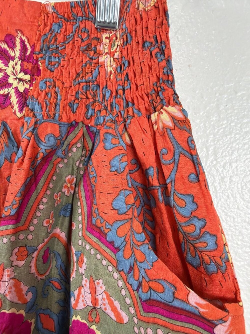 NWT Francesca's Rosebud Mini Skirt Boho Orange Smocked Waist Festival Size L - Picture 8 of 15